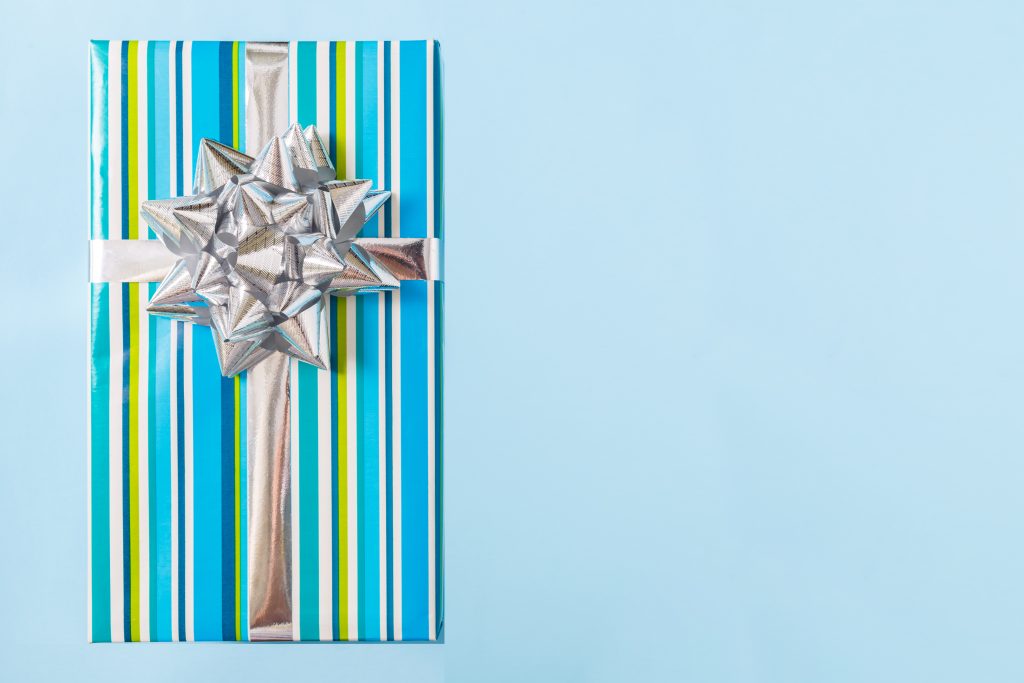 blue gift box silver bow
